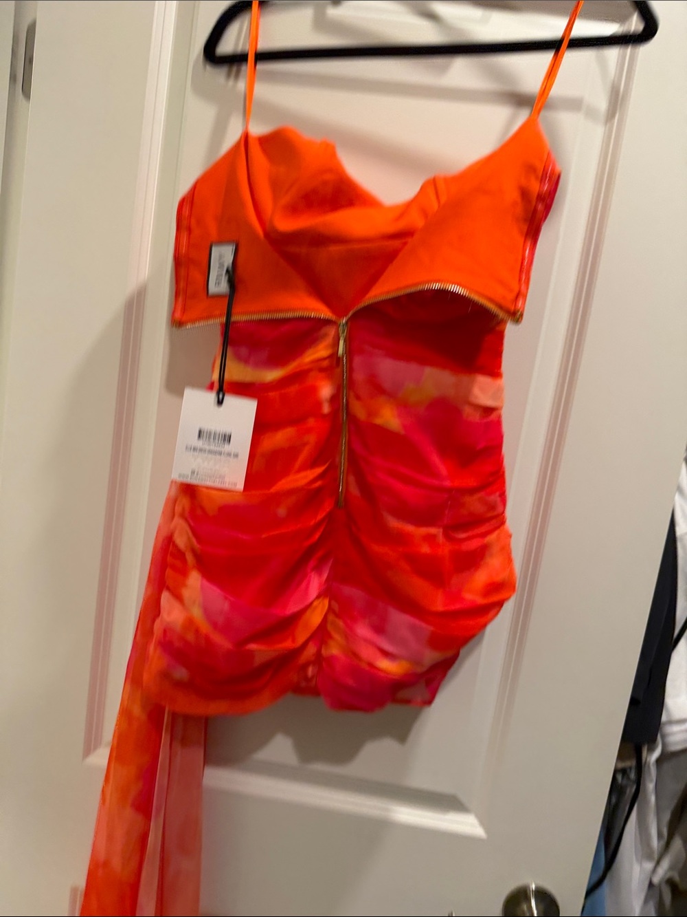 Ruched Strapless Mini Dress in Pink & Orange - Picture 5 of 5